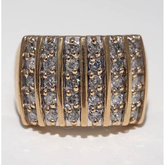 Vintage 10k Solid Yellow Gold High Quality Natural‎ Diamond Ring - Cluster Row